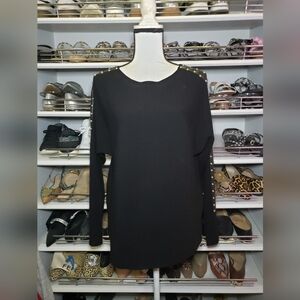 Sioni Women’s Black Sweater with Leather and Stud Details